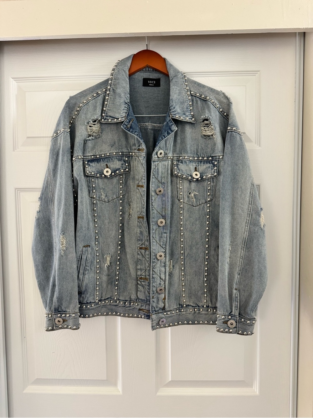 ✨ VICI Embellished Distressed Denim Jacket ✨